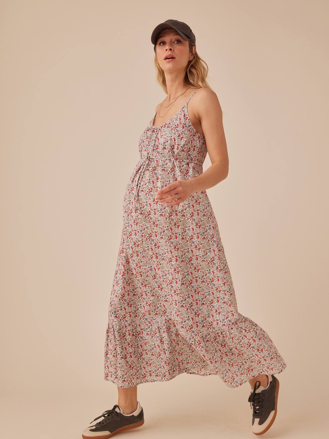 Robe grossesse à bretelles motifs fleurs ENVIE DE FRAISE écru
