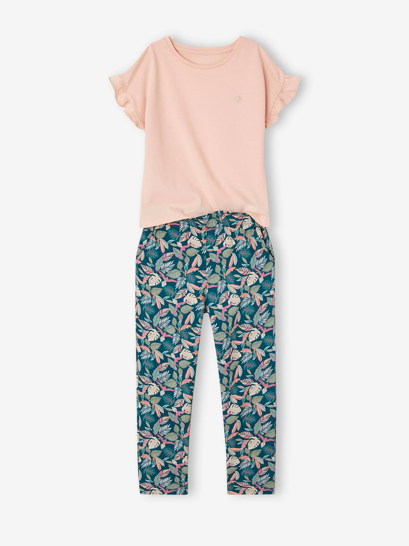 Ensemble tee-shirt + pantalon fille vert