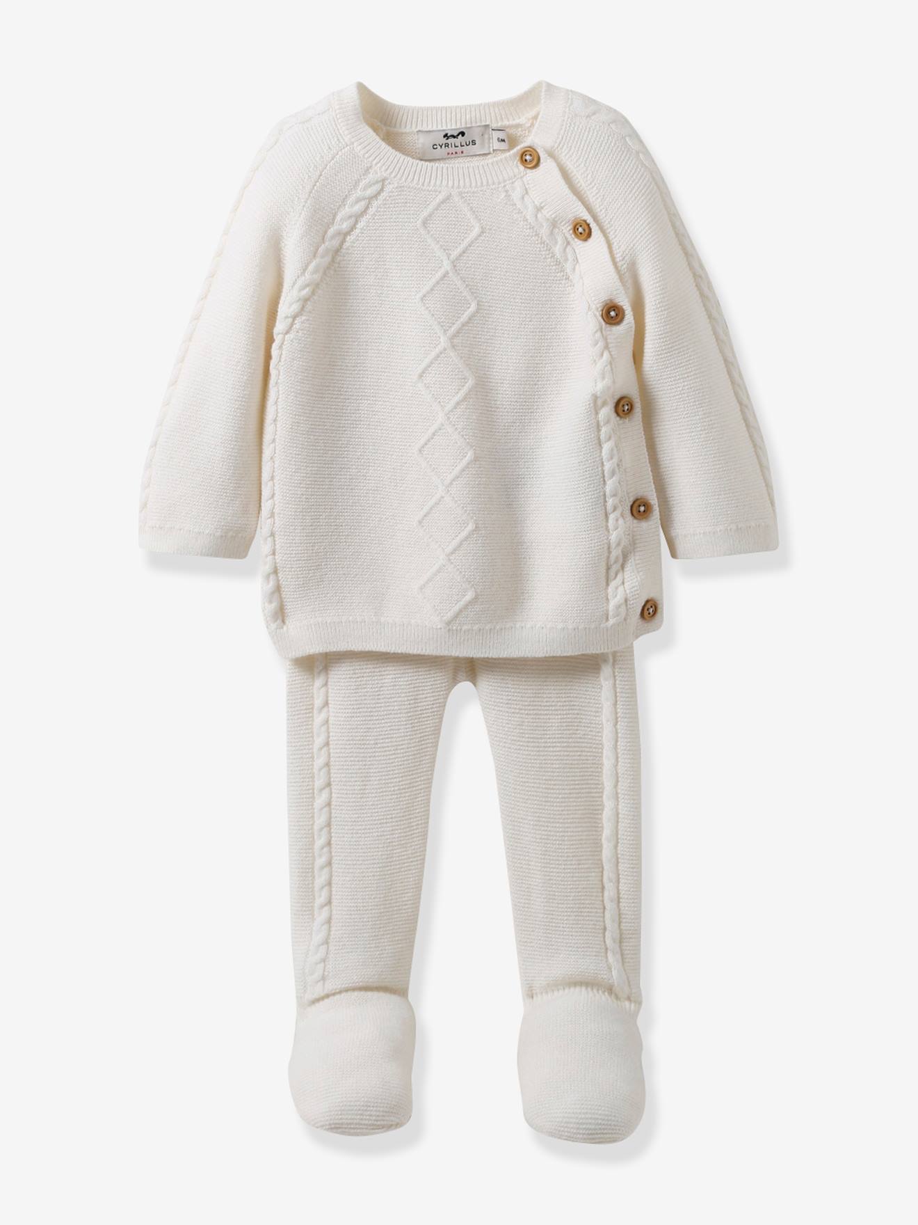 Ensemble Bébé Coton Bio Et Laine Cyrillus Écru