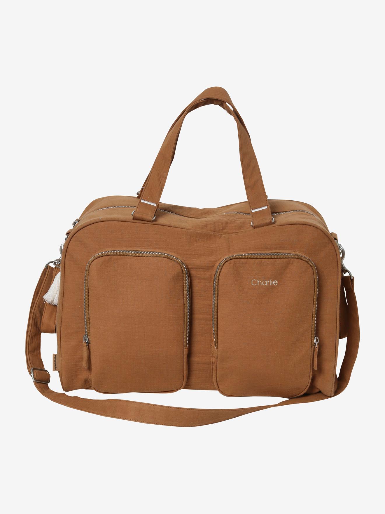 Sac à langer multipoches en gaze de coton Family L caramel