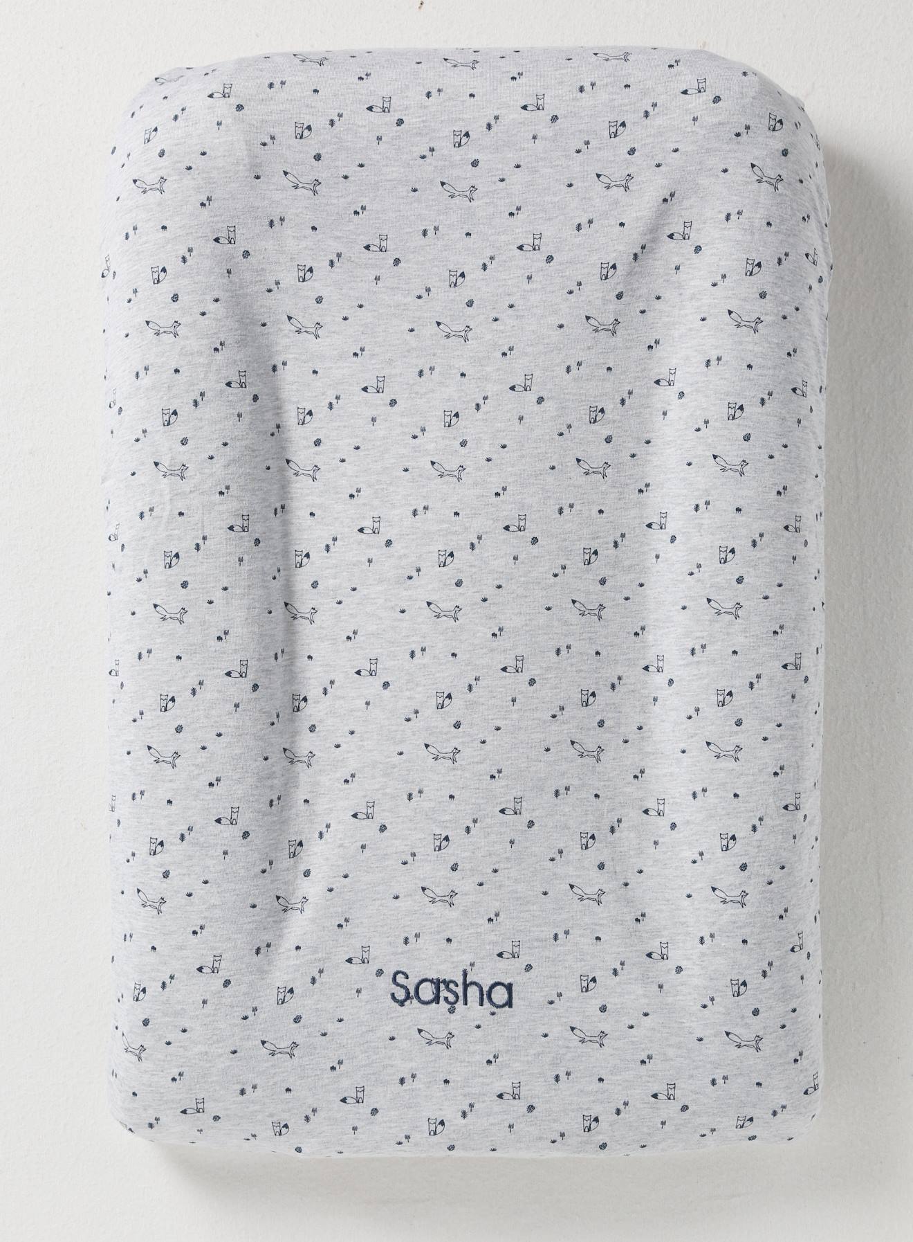 Housse matelas à langer en coton gris chiné renard