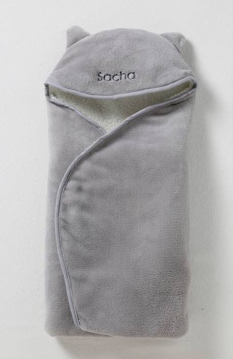 Vertbaudet - Plaid bébé à capuche en microfibre, doublé polaire gris