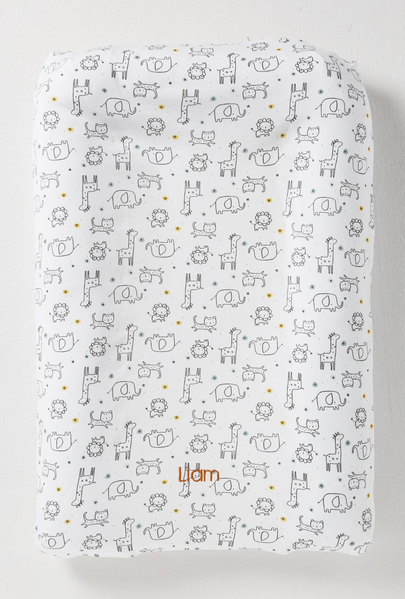 Housse matelas à langer en coton ivoire imprimé