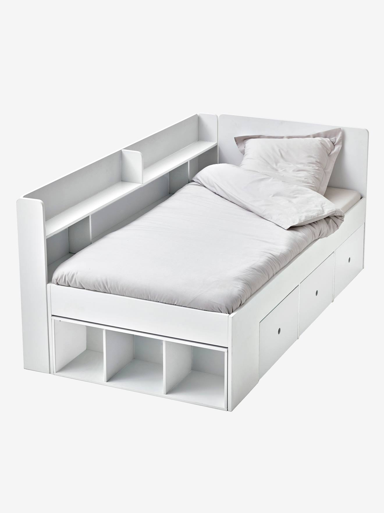 Lit plateforme enfant avec rangements BASEO blanc