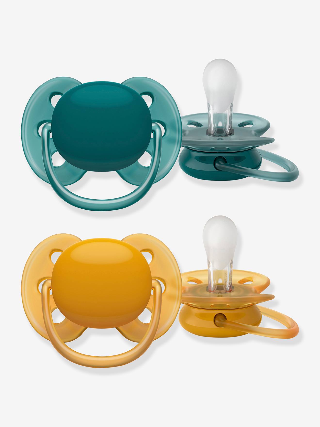 Lot de 2 sucettes ultra douces 2e âge Philips AVENT bleu canard + orange