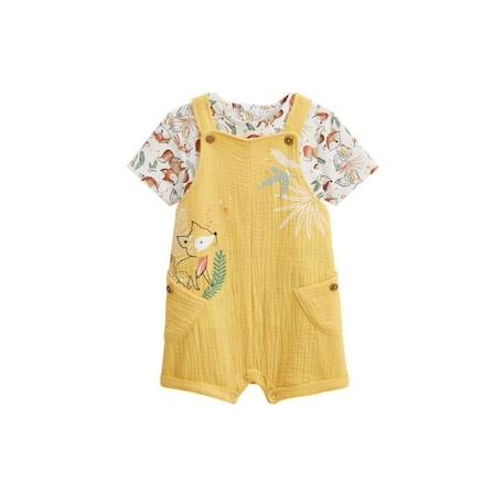 Bébé-Salopette, combinaison-Ensemble salopette bébé en gaze de coton et t-shirt Petit Envahisseur