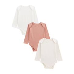 -Lot de 3 bodies bébé - Non spécifié - Manches longues - Coton - Couleurs écrue, rose et beige - Label OEKO-TEX