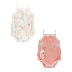 -Lot de 2 bodies bébé - Cilaos - Corail - Gaze de coton - Effet bloomer - Ouverture pressions