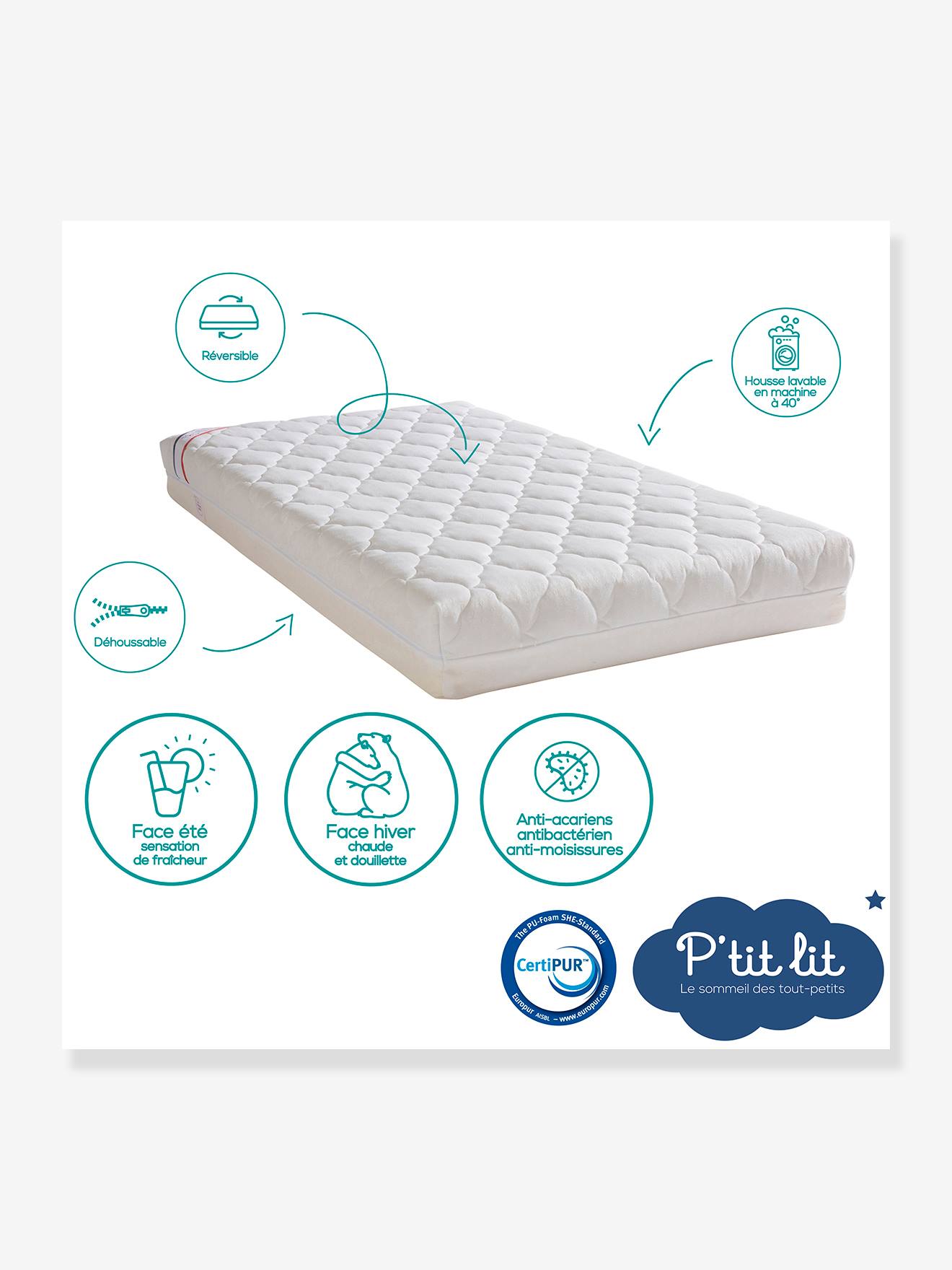 Matelas bébé Climatisé anti-acariens déhoussable blanc (P'Tit Lit) - Image 1