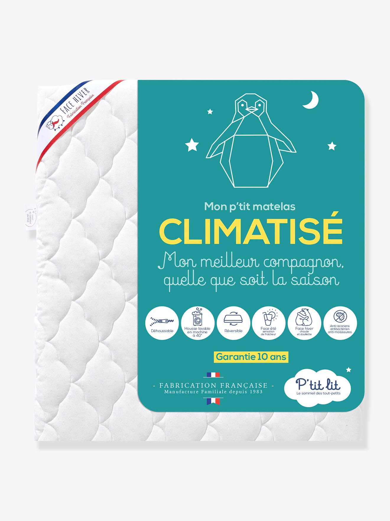 Matelas bébé Climatisé anti-acariens déhoussable blanc