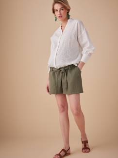Vêtements de grossesse-Short grossesse effet paperbag en gaze de coton