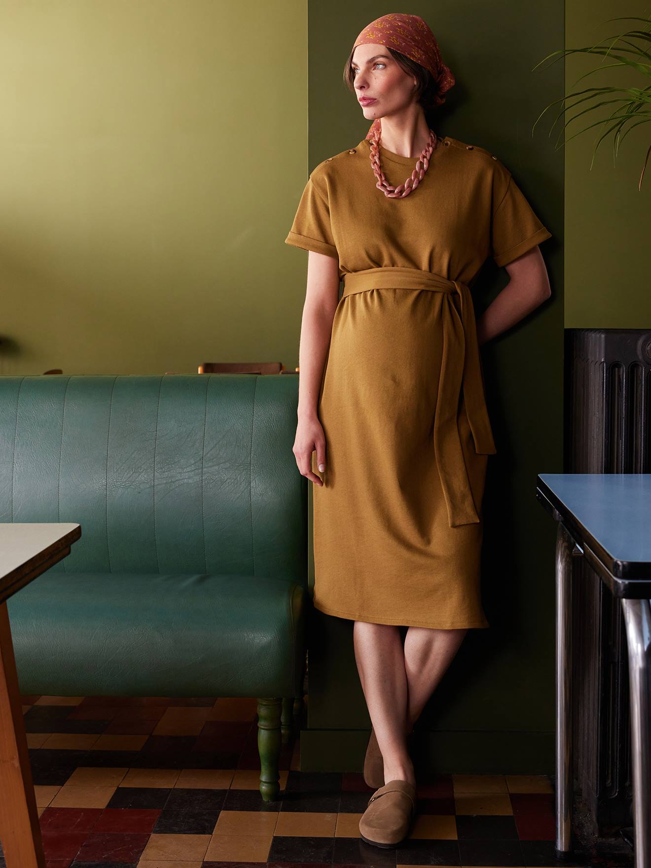 Robe longue grossesse en molleton ENVIE DE FRAISE olive
