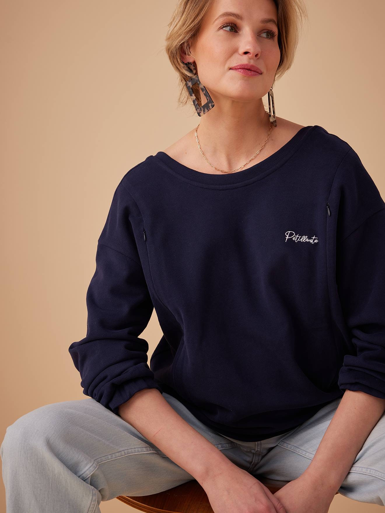 Sweat grossesse brodé pétillante coton bio ENVIE DE FRAISE marine