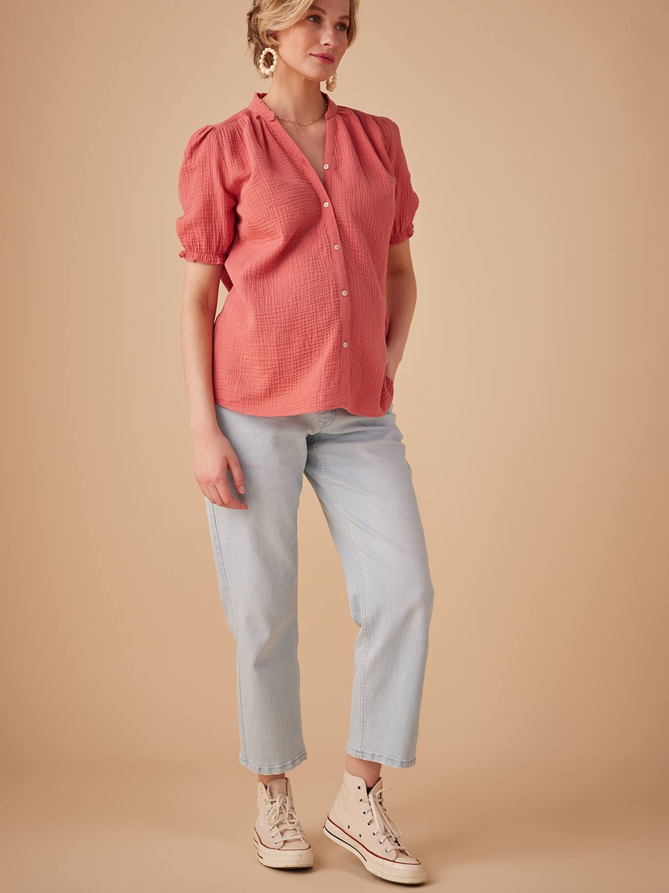 Blouse grossesse en gaze de coton ENVIE DE FRAISE vieux rose