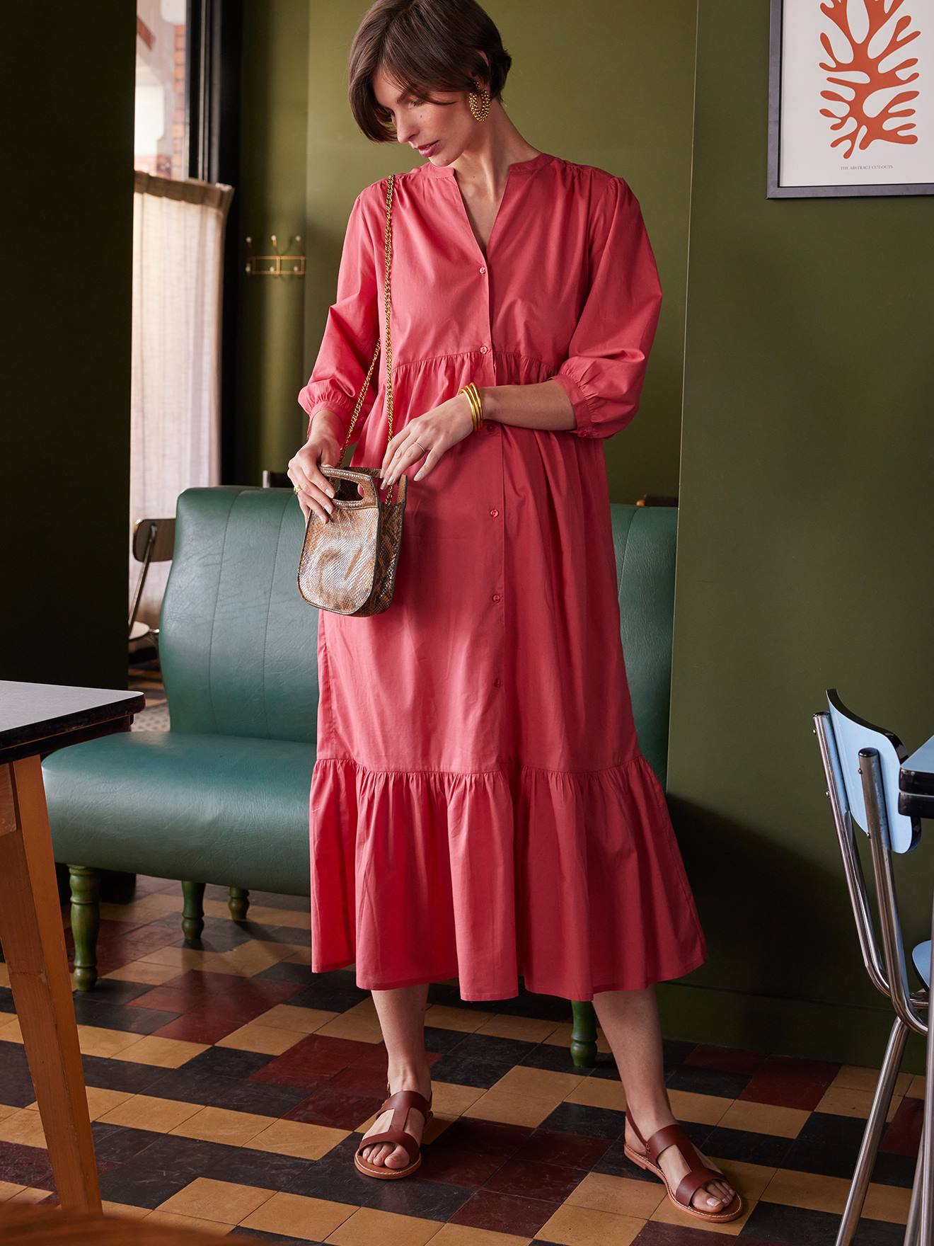 Robe longue grossesse esprit bohème boutonnée ENVIE DE FRAISE grenadine