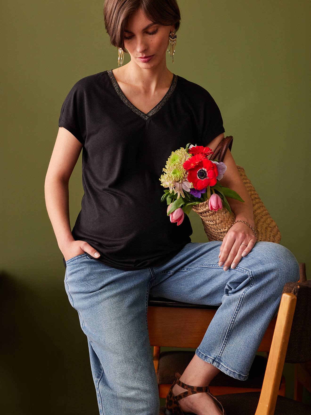 Tee-shirt grossesse col V irisé ENVIE DE FRAISE noir