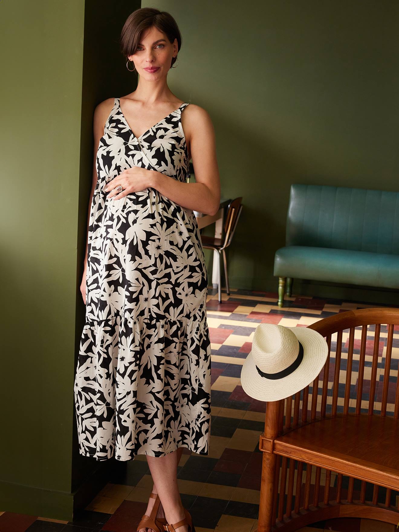 Robe longue à bretelles grossesse noir
