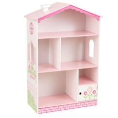 Chambre et rangement-Rangement-Bibliothèque, étagère-KidKraft - Bibliothèque en bois en forme de Maison de Poupée Cottage pour Enfant avec 3 étages - Rose