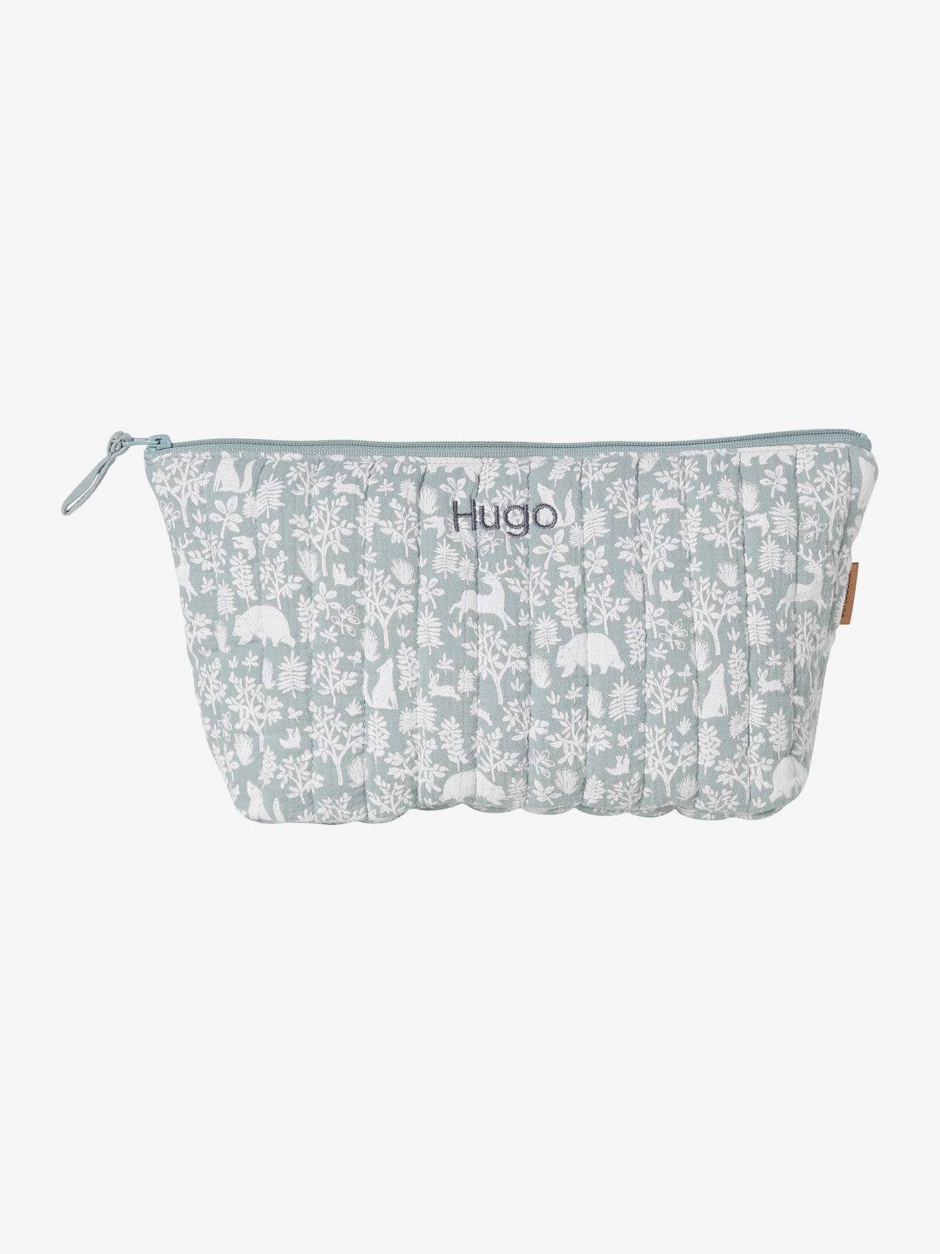 Trousse de toilette enfant en gaze de coton bleu grisé