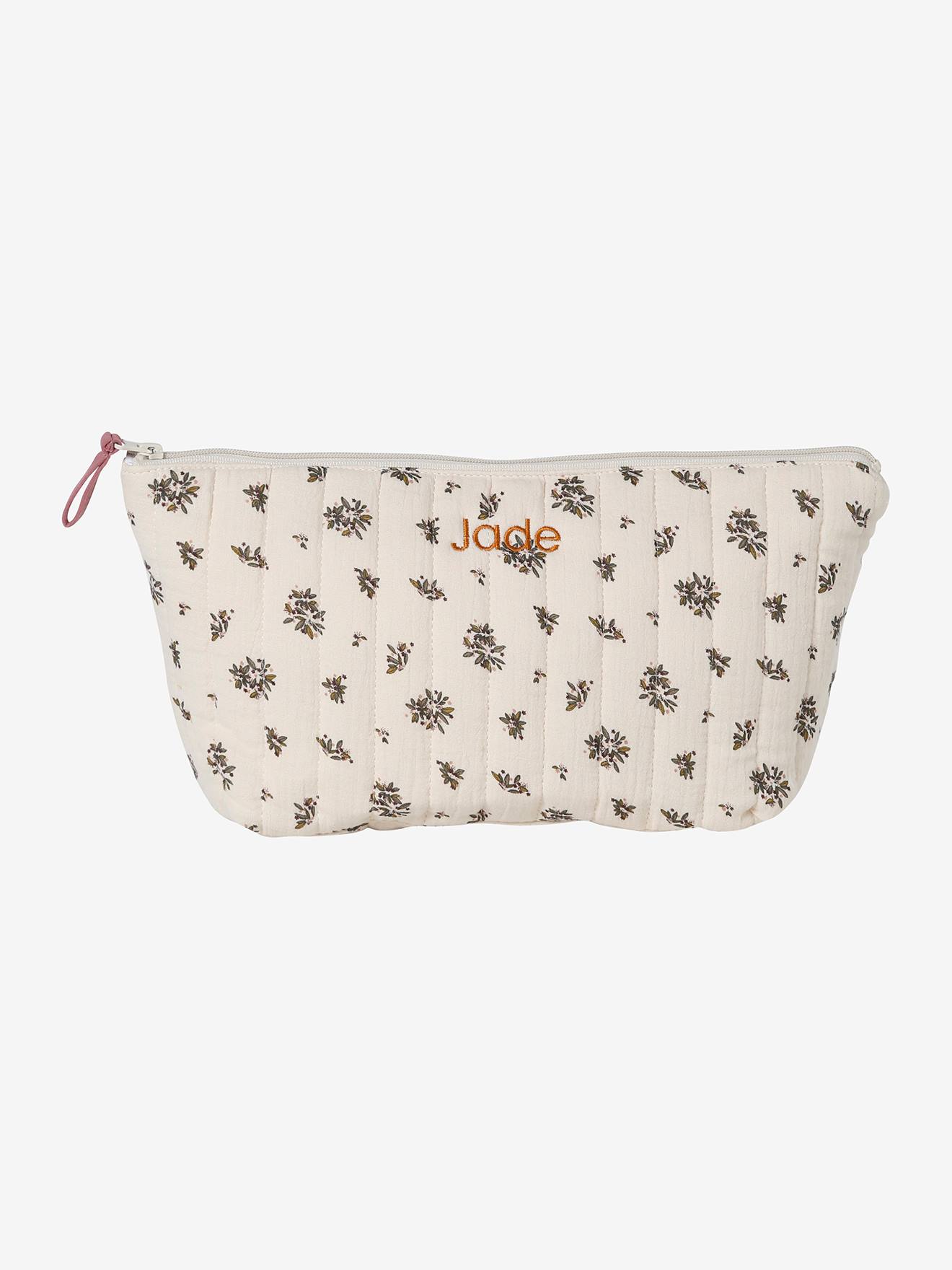Trousse de toilette enfant en gaze de coton imprimé fleurs grenier