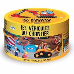 -Puzzle géant - Sassi Junior - Les véhicules du chantier - 30 pièces - Livre inclus - Dès 3 ans