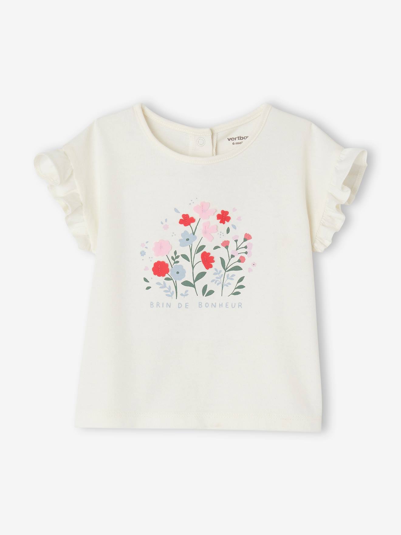 Tee-shirt avec fleurs en relief bébé écru