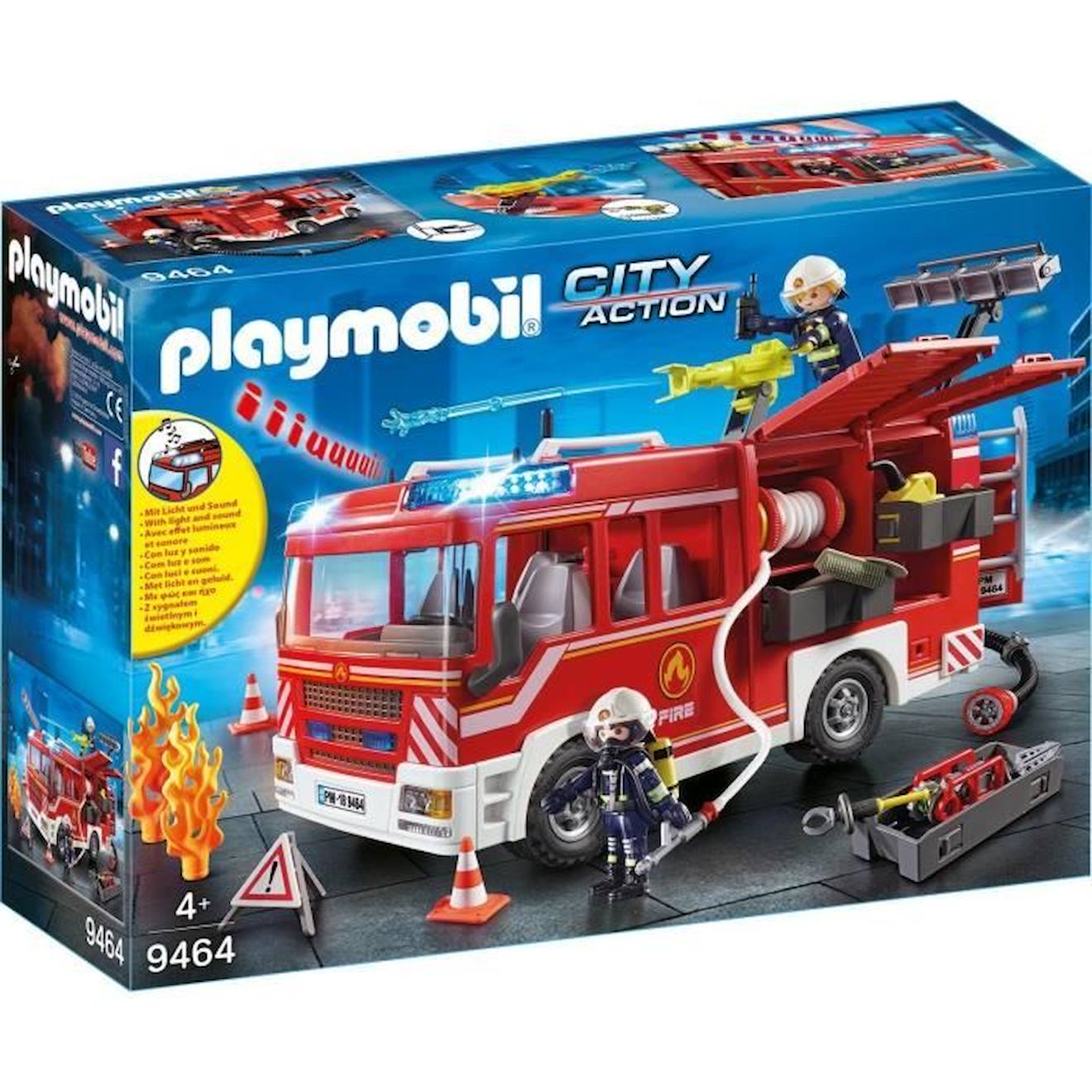 Playmobil 9464 Fourgon D'intervention Des Pompiers Jaune Avec Canon À Eau Fonctionnel - City Action 