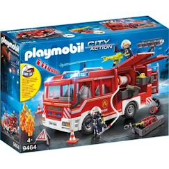 -PLAYMOBIL 9464 Fourgon d'intervention des pompiers jaune avec canon à eau fonctionnel - City Action