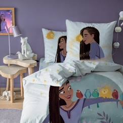 Linge de maison et décoration-Parure de lit Disney Wish Asha 100% coton - Housse de couette 140x200 cm - Taie d'oreiller 63x63 cm - Blanc