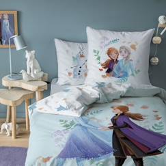 Linge de maison et décoration-Linge de lit enfant-Parure de lit imprimée 100% coton, DISNEY HOME FROZEN SISTERS 140x200+63x63cm