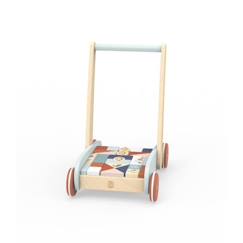 Jouet-Chariot de marche et jeu des formes 27 blocs - Bois FSC - Trotteur bébé - Speedy Monkey