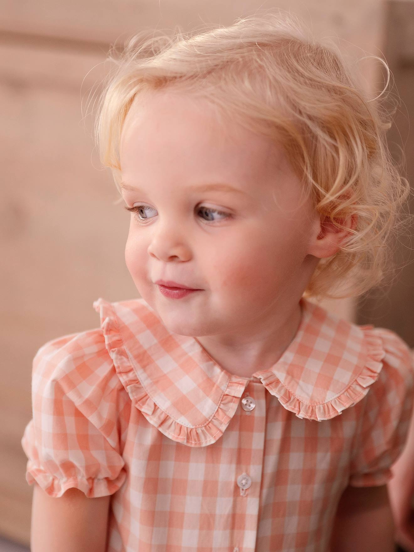 Blouse vichy bébé manches courtes carreaux rose
