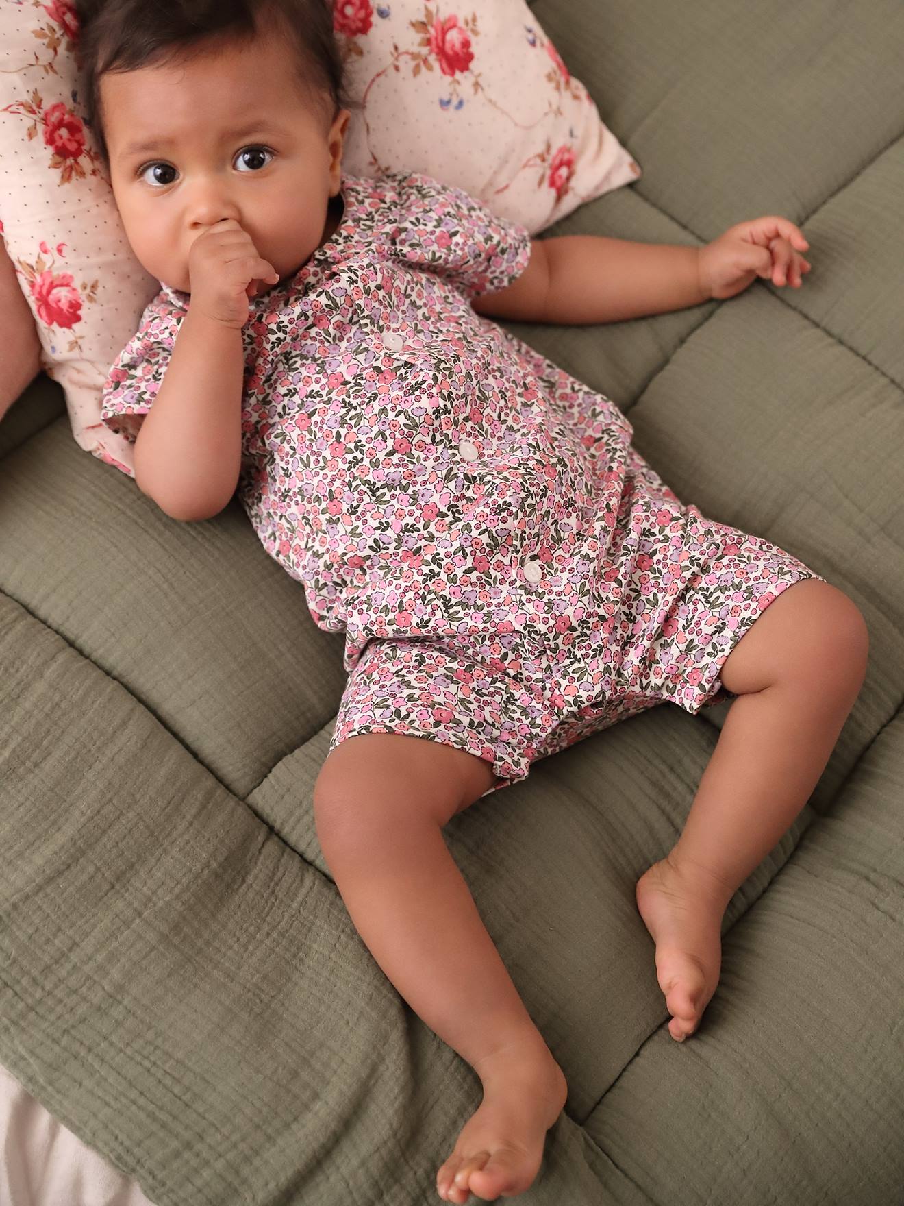 Combinaison fleurie naissance personnalisable écru