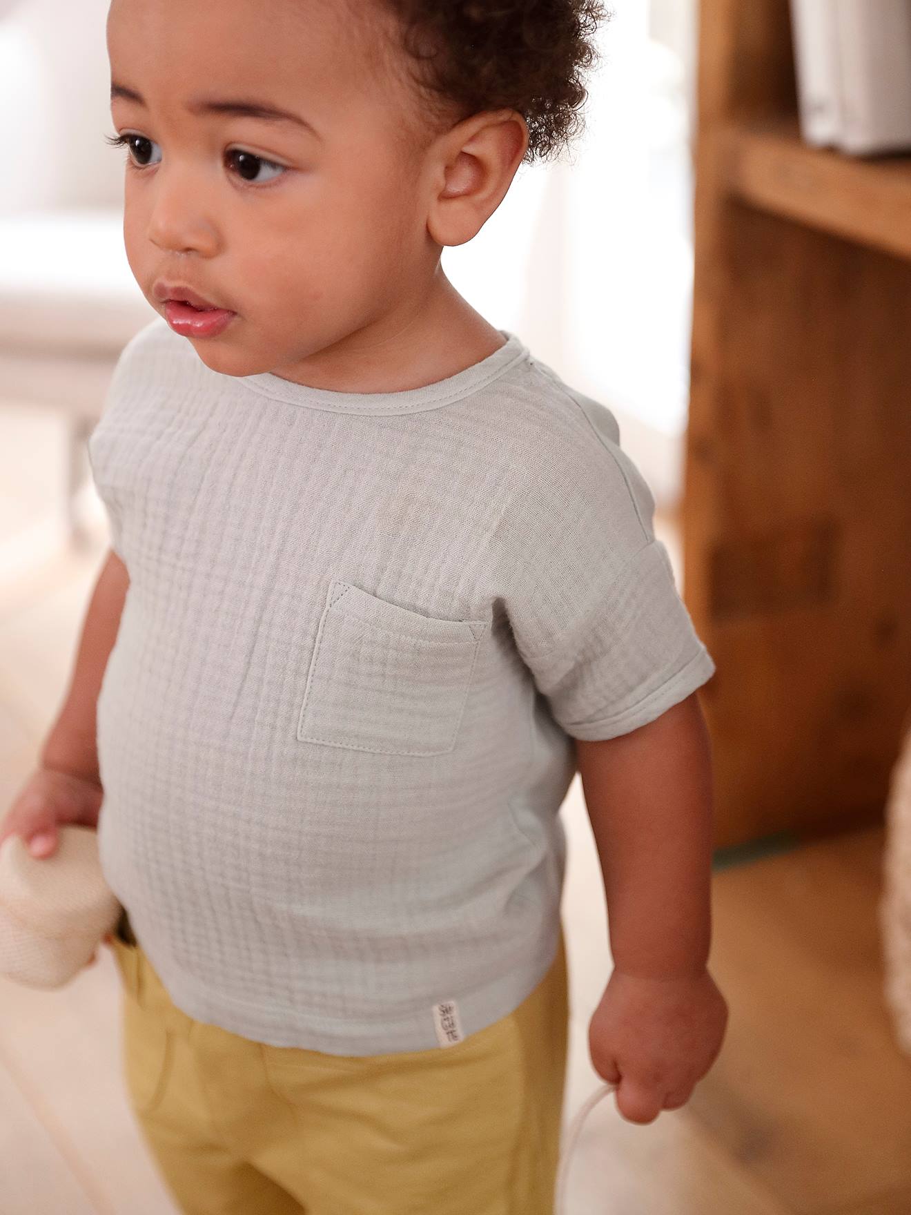 T-shirt bi-matière bébé manches courtes vert d'eau