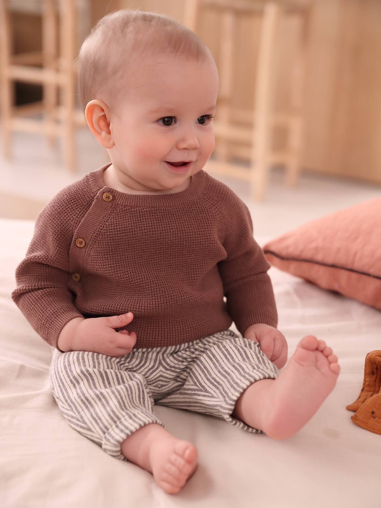 Sweat Fantaisie Bébé Garçon VERTBAUDET - Taille 24 Mois (86cm), Intérieur Gratté Doux, Motif Bouclette Relief - Beige Chiné - 4