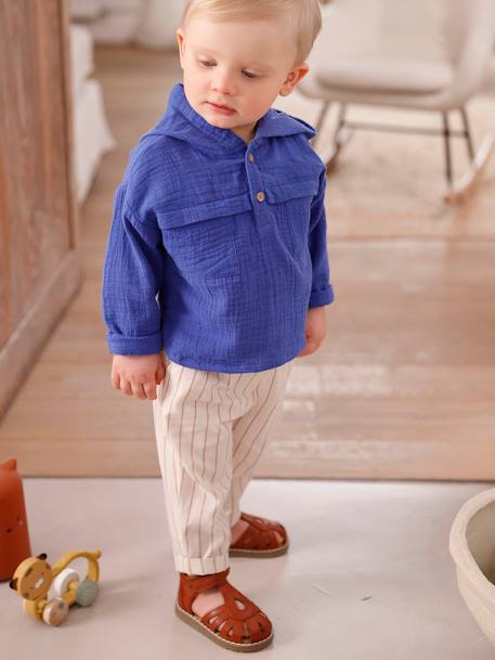 Ensemble bébé chemise en gaze de coton et pantalon bleu roi 2 - vertbaudet enfant 