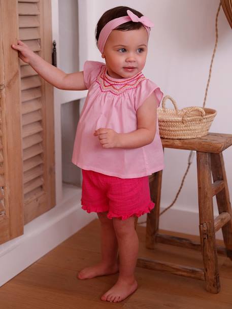 Bébé-Ensemble blouse, short et bandeau bébé