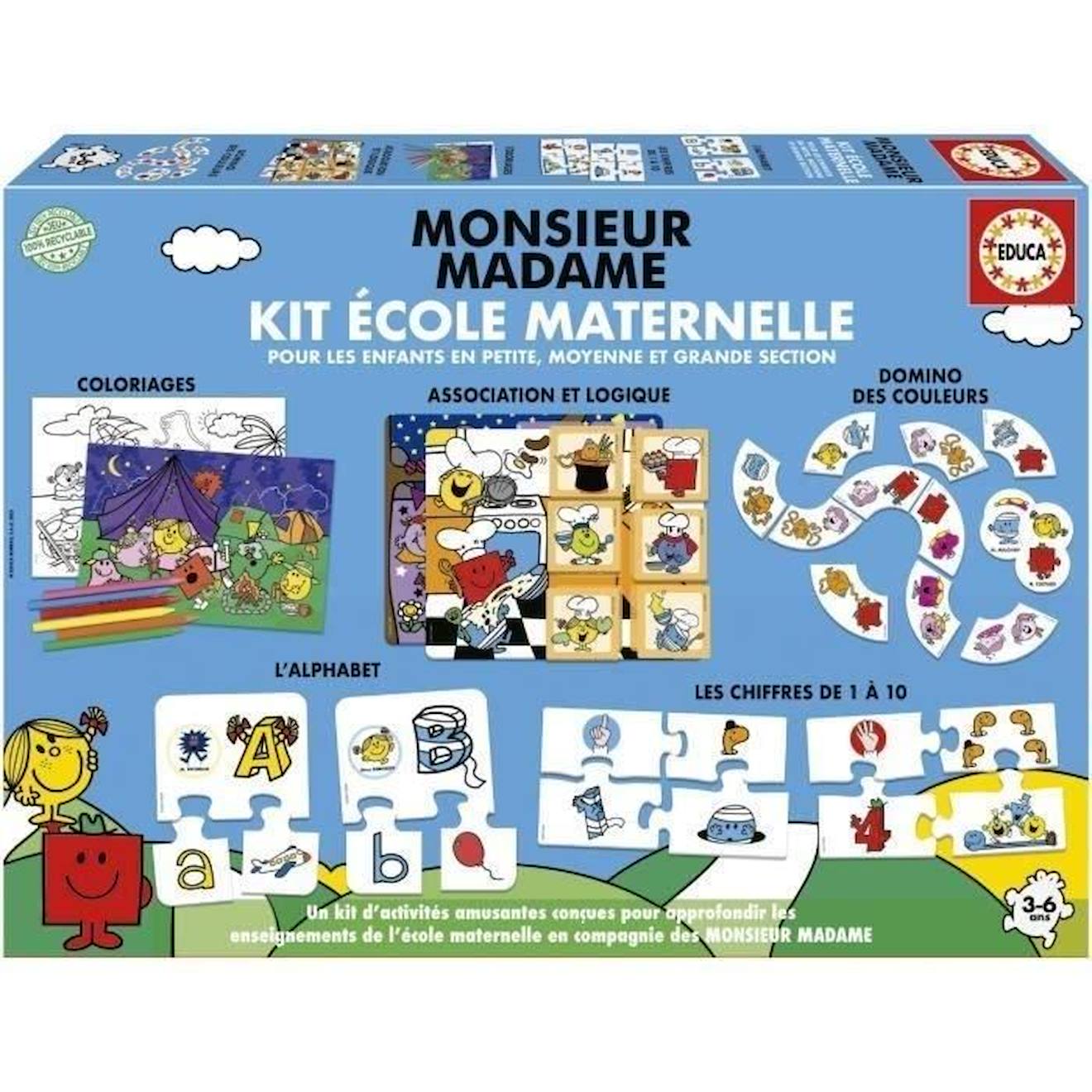 Jeu D'apprentissage - Educa - Monsieur Madame - Kit École Maternelle Bleu