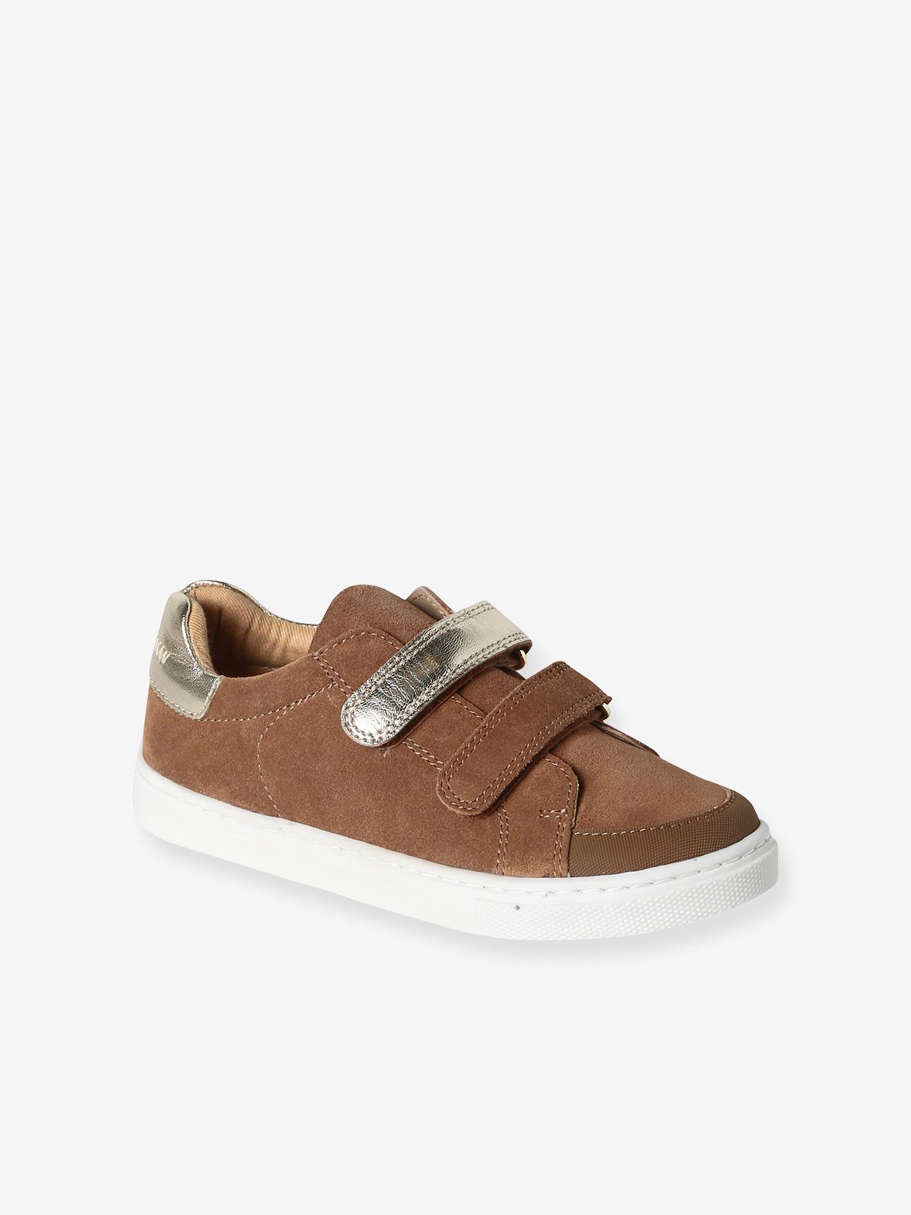 Baskets scratchées en cuir fille marron