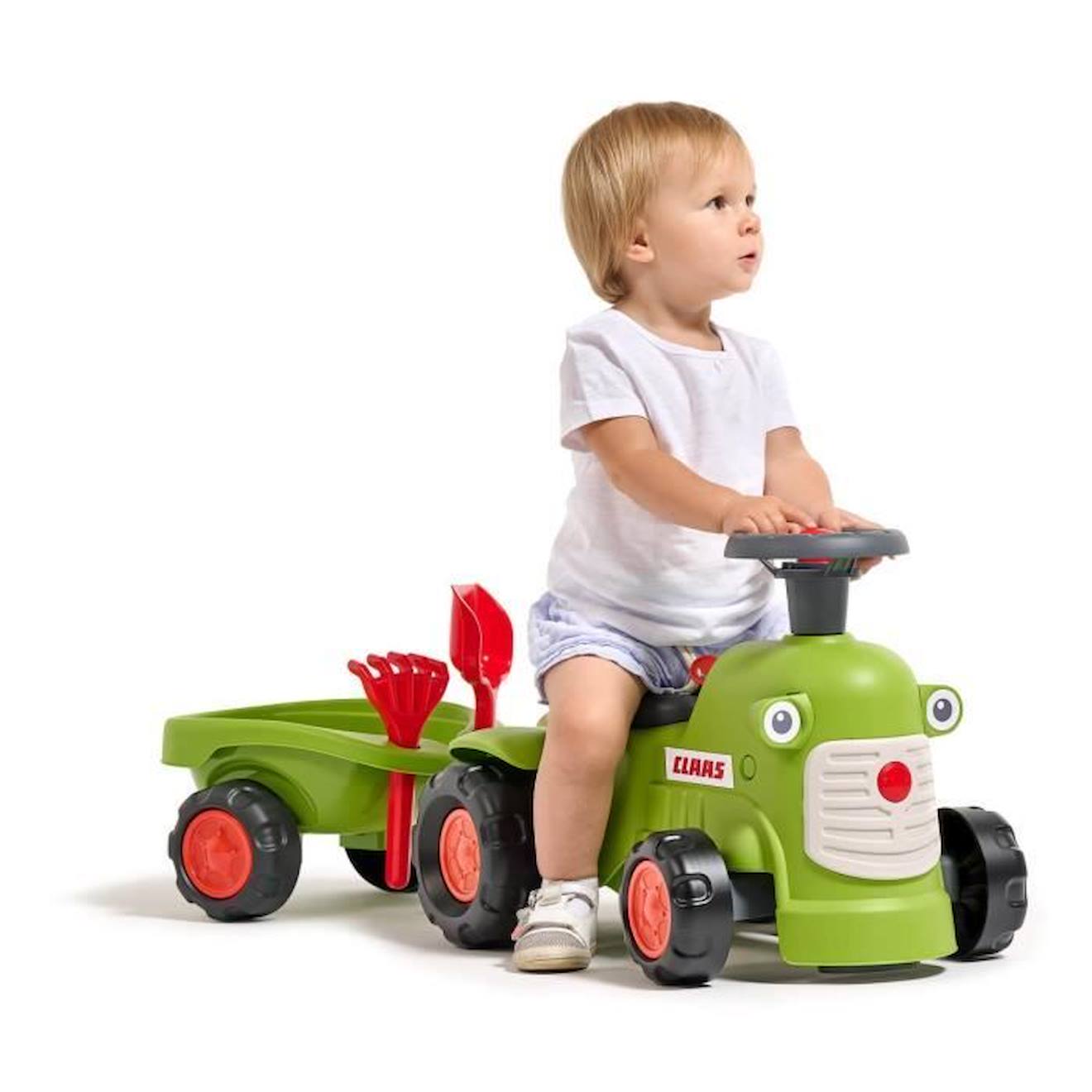 Porteur Tracteur Claas - Jouet Pour Enfant - Avec Remorque, Pelle Et Râteau Blanc
