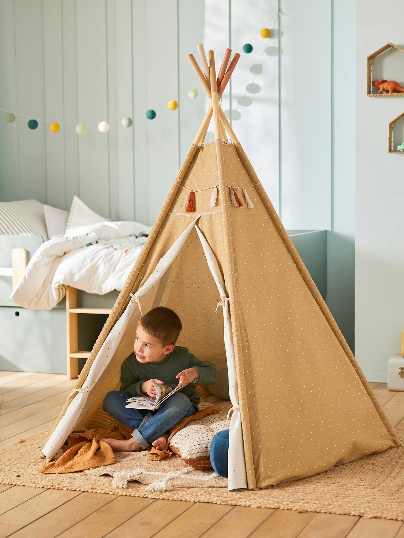 Tipi réversible Géronimo en tissu et bois FSC® caramel
