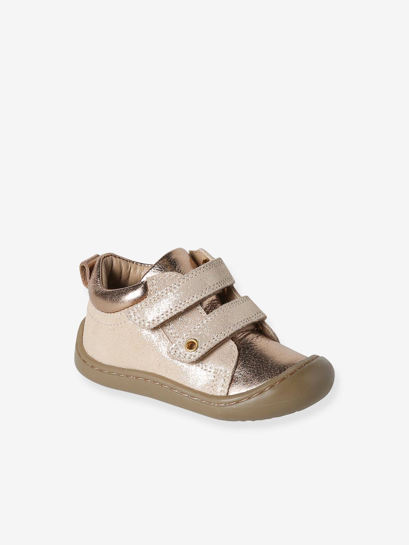 Bottillons scratchés cuir souple bébé premiers pas or