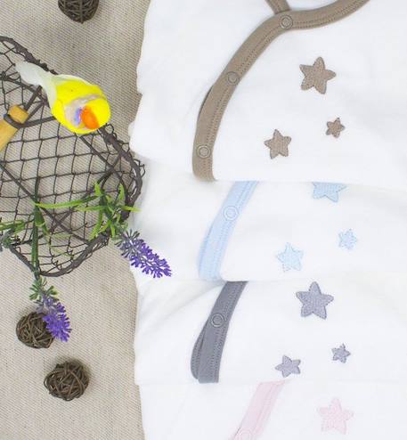 Pyjama bébé Coton Bio blanc motifs étoiles BEIGE+BLEU+GRIS+ROSE 2 - vertbaudet enfant 