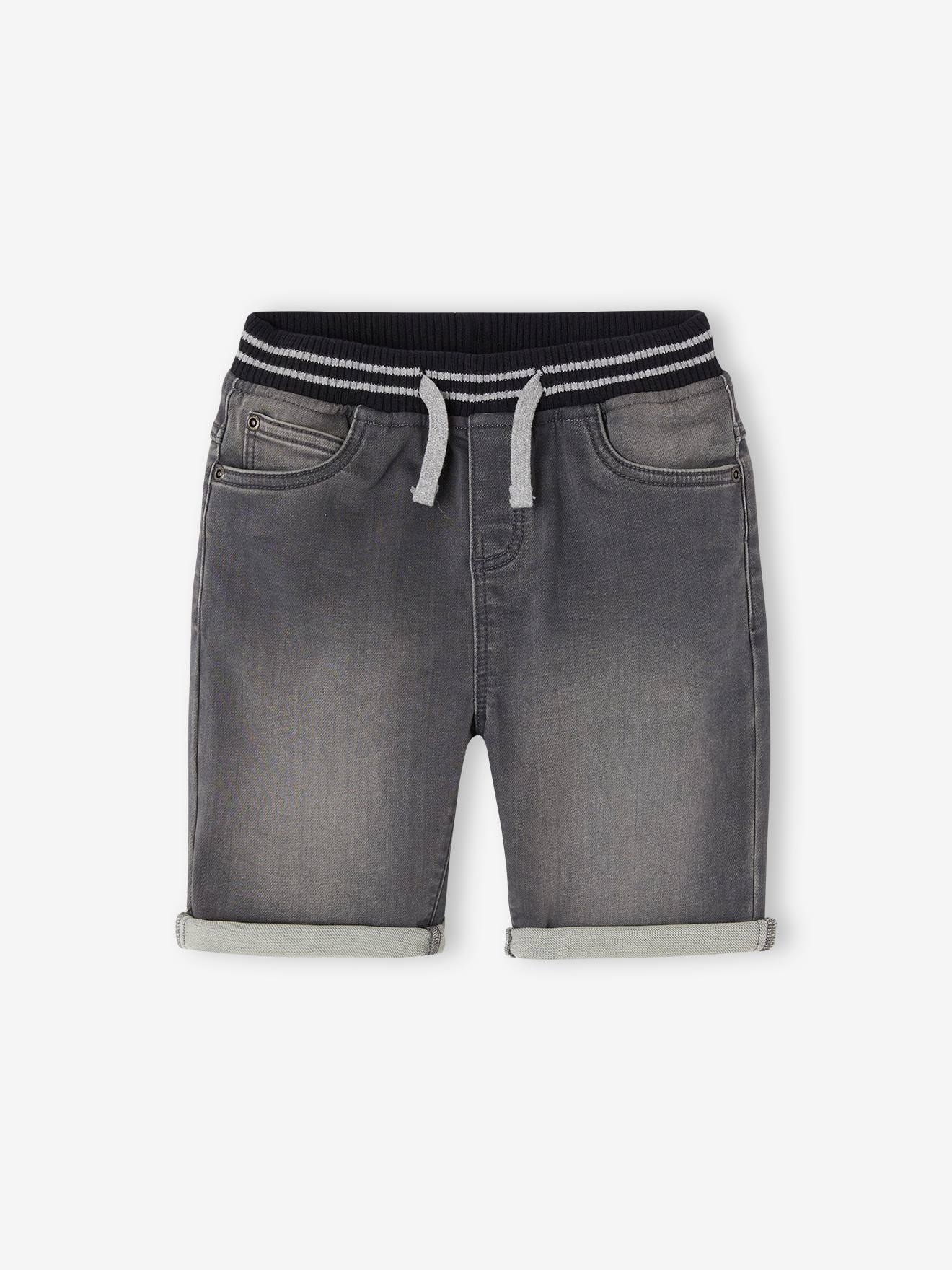 Bermuda facile à enfiler garçon en molleton effet denim denim gris