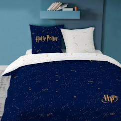 -Housse de couette et taie d'oreiller 100% coton Harry Potter - Iconic - 240x220 cm - Bleu - Naturelle - Chambre