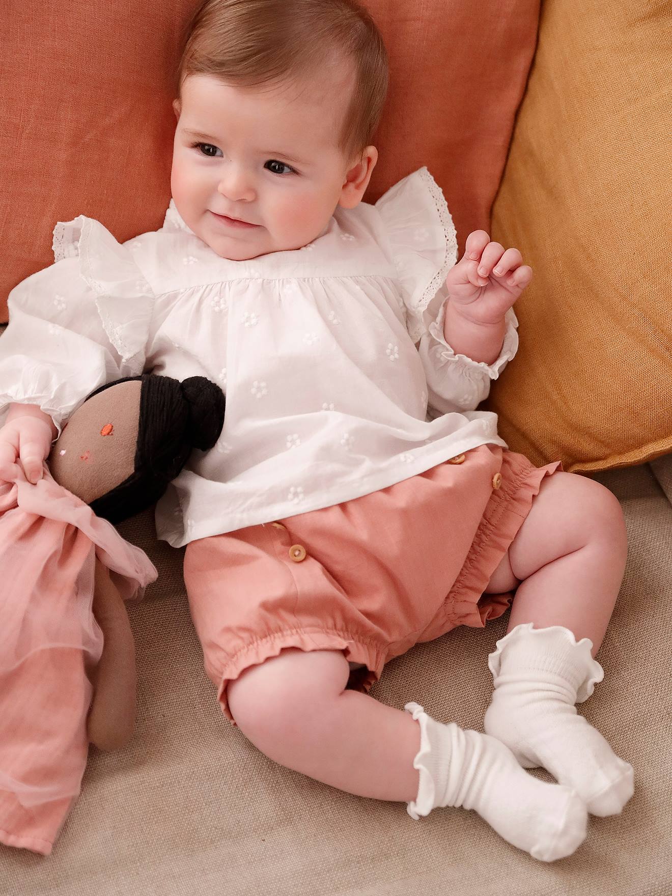 Ensemble cérémonie bloomer et chaussettes naissance rose