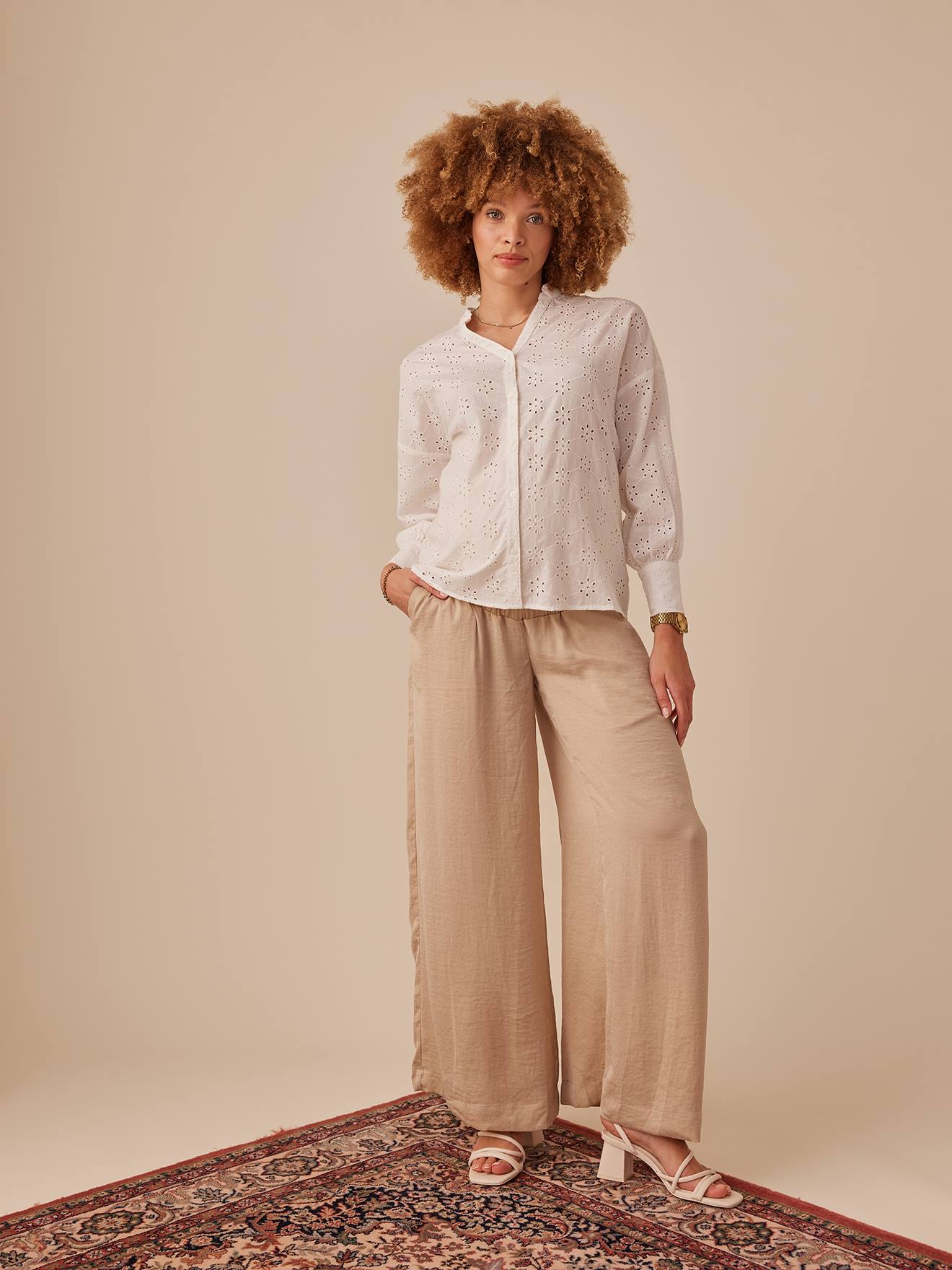 Pantalon fluide grossesse style palazzo ENVIE DE FRAISE sable