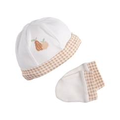 -Bonnet et moufles bébé - Botanica - Coton - Certifié Oeko-tex - Hiver - Blanc/Rose