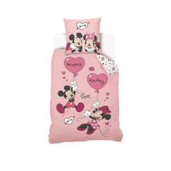 Linge de maison et décoration-DISNEY - Housse de couette Mickey et Minnie 140x200 cm + 1 Taie d'oreiller 63x63 cm - 100% Coton - Rose