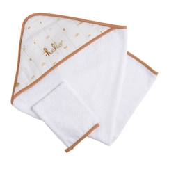 Linge de maison et décoration-Cape de bain et gant en coton blanc Sunlight